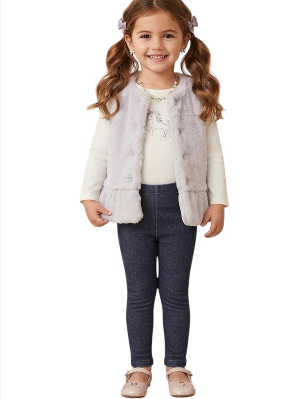 GYMBOREE Girls Faux Fur Vest Glitter Accents Button Front Grey Size 4T
